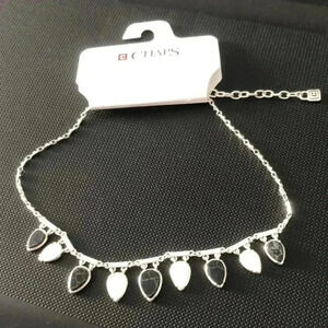 Chaps Choker Necklacec silvertone w/white & black marbleized teardrop stones